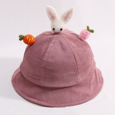 

New Autumn Cute Baby Boys Girl Hat 0-2T Toddler Solid Print Bucket Hats With Cartoon Rabbit Design Caps Reversible Sun Headwear
