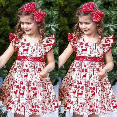 

Newborn Infant Baby Girls XMAS Deer Bowknot Pageant Party Princess Swing Dress