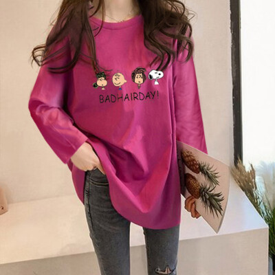 

Women Round Collar Autumn Summer Cartoon Printed Loose Long Sleeve Casual Simple Wild T-Shirt 5 Colors