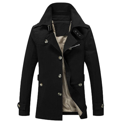 

Fashion Men Trench Coats Autumn Windbreaker Single Breasted Buttons Front Vintage Jacket Casual Tops Outwear