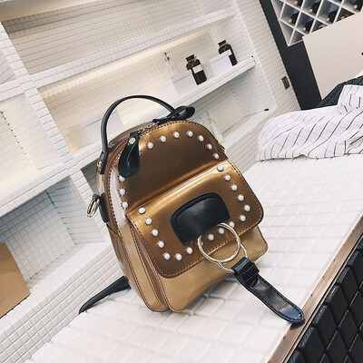 

Women Small Rivet Backpack Cute Silver Mini Backpacks for Teenagers Girls Multifunctional Ladies Daypacks Black Bagpack Female