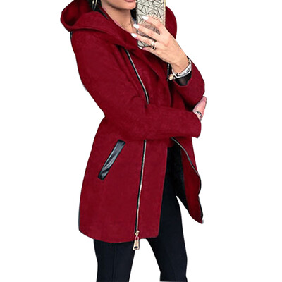 

Women Long Sleeve Zipper Hoodie Loose Solid Color Jacket