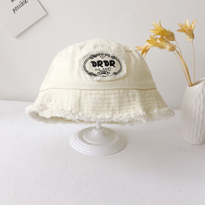 

Autumn Baby Boys Girls Caps Toddler Letter Print Pattern Denim Bucket Hats Caps Reversible Sun Headwear Caps