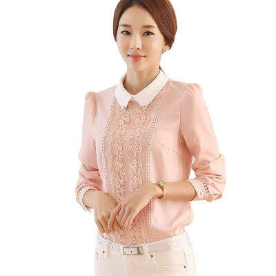 

Autumn OL Women Tops&Blouses Slim Wild Bottoming Shirts Long Sleeve Peter Pan Collar Lace Chiffon Blouse