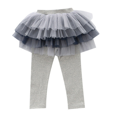 

Autumn Baby Kids Cotton Leggings Girl Toddler Color Charge Mesh Skirt Pants Skinny Long Bottoms