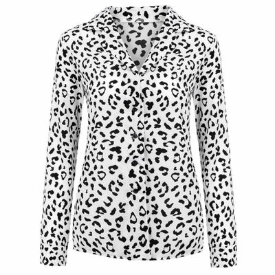 

Women Long Sleeve Leopard Blouse V neck Shirt Ladies OL Party Top Dames Streetwear blusas femininas
