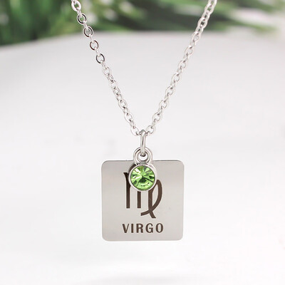 

12 Zodiac Constellation Signs Pendant Necklace Crystal Birthstone Necklace Women Stainless Steel Jewelry