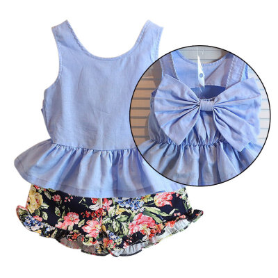 

2pcs Children Girls Sets Summer Kids Baby Girls Clothing Set Sleeveless Big Bow T-shirtFloral Pants Kids Clothes Suit 2-6Y