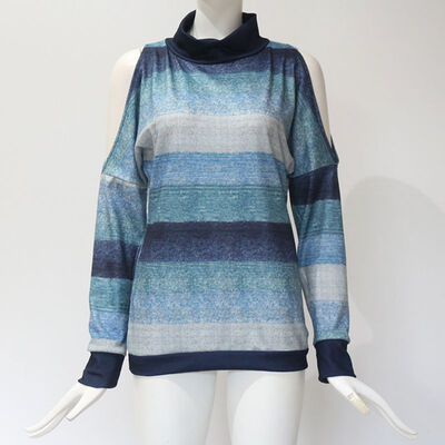 

Women Long Sleeve Shirts Autumn Turtleneck Cold Shoulder Printed Pullover Jumper Tops Blouse