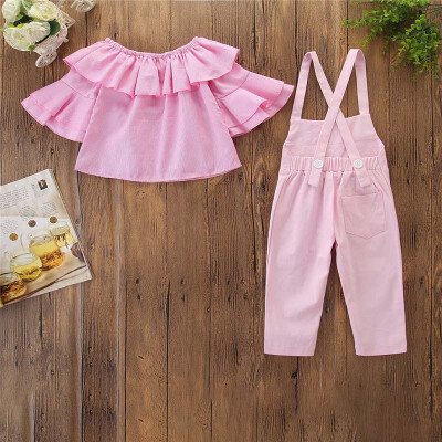 

Summer Baby Girl Clothes 1-6T 2pcs Flare Sleeve Striped Print T-shirt TopsStrap Pants Trousers Casual Sets Lovely Toddler Sets