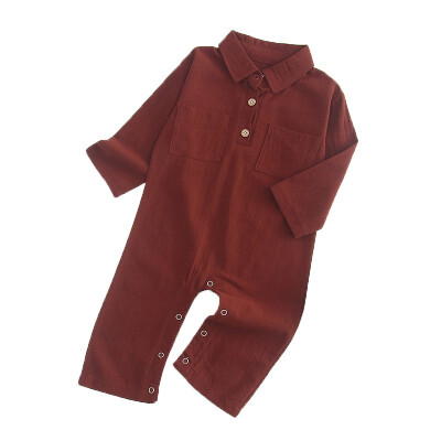 

Newborn Infant Baby Boys Lapel Collar Long-sleeved One-piece Cotton Romper Jumpsuits Baby Clothing 0-24M