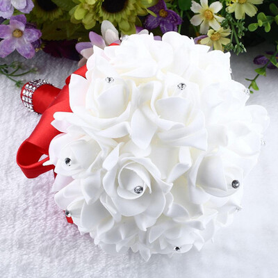 

JPGIF Crystal Rose Pearl Bridesmaid Wedding Bouquet Bridal Artificial Silk Flower Blue
