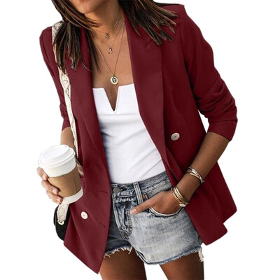 

Woman Solid Color Lapel Jacket Long Sleeve Work Blazer Coat Casual Button