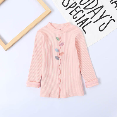 

Autumn Baby Girls Rib Knit T Shirt Blouse Warm Outfit Toddler T-shirts Pink Baby Autumn Elastic Top Bottoming