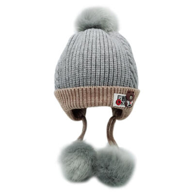 

1 Set Baby Hat Winter Fur Ball Knitted Warm Newborn Beanie Solid Color Protect Ear Cap O Ring Scarves cap bonnet