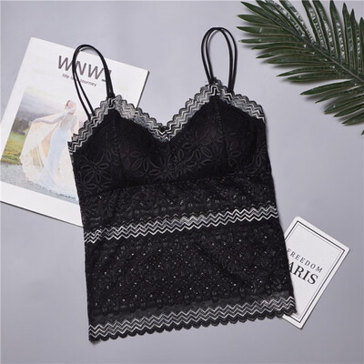 

Floral Embroidery Lace Top Lingerie Women Transparent Sexy Full Cup Padded Spaghetti Strap Lacy Tops Female Comfy Underwear