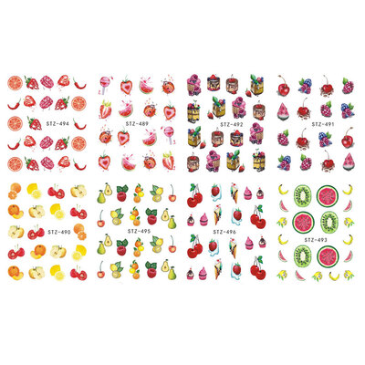 

12 Sheetsset Colorful Fruits Nail Art Transfer Sticker Flower Geometric Manicure Wraps Decor