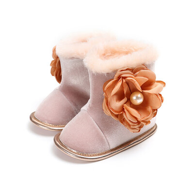 

2018 Winter Baby Boots Newborn Plus Velvet Sweet Flowers Non-Slip Warm Boots Baby Shoes For Girls