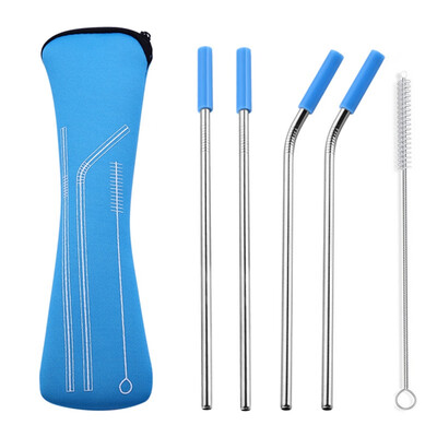 

Reusable Stainless Steel Drinking Straws With Cleaning Brush Silicone Cover Kitchen Bent Straight Drinks Straw Supplies