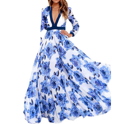 

Vestidos BOHO Party Dresses Large Size Dress Women Sexy Casual Deep V Long Evening Summer Beach Floral Dress Sundress