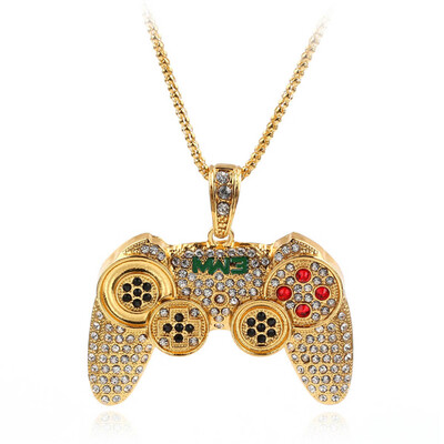 

Hip Hop Iced Out Game Controller Joystick Pendants with Chain Hip Hop Necklace