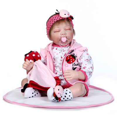 

Reborn Baby Doll 22 inch Cloth Body Lifelike Toddler Doll Play House Toy Gift With Ladybug Cloths Toy