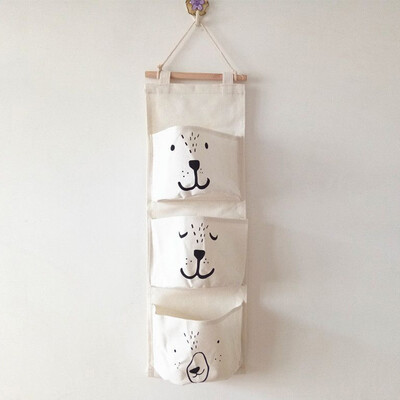

3-Grid Cute Cartoon Storage Hanging Bag Sundries Storage Bag Wall Door Back Pocket Hanger Storage Bag