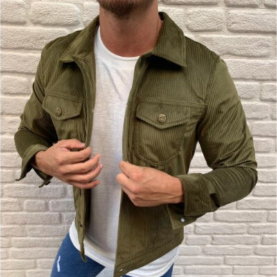 

Men Corduroy Cargo Military Jacket Winter Button Down Shirt Coat Work Outwear