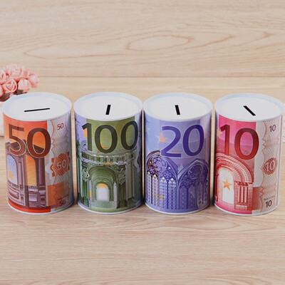 

Piggy Bank Tinplate Creative Euro Coin Bank Box for Kids Random