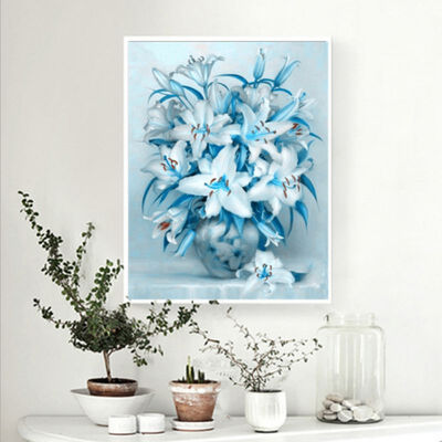 

5D DIY Diamond Embroidery Painting Round Drill "Blue Lily Flowers" Cross Stitch Full Round Rhinestones Home Decoration Gift