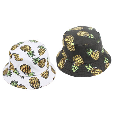 

Spring&summer fruit pineapple double-sided fisherman hat folding Panama hat male ladies fishing bucket cap blue black white