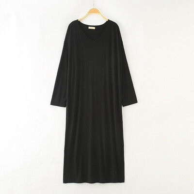 

Women Long-sleeved V-neck Dress Loose Modal Nightdress Large Size Long Night Dress New Arrived