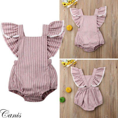 

Summer Newborn Baby Girl Clothes Fly Sleeve Stripe Romper Jumpsuit Cotton Outfit