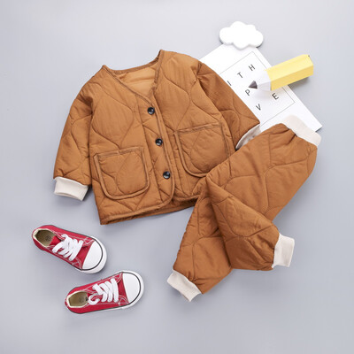 

Kids Clothes 2019 Winter Baby Boys Girls Thicken Warm Cotton Outfit Toddler Coat Tops Pants 2Pcs Chilren Clothing Set