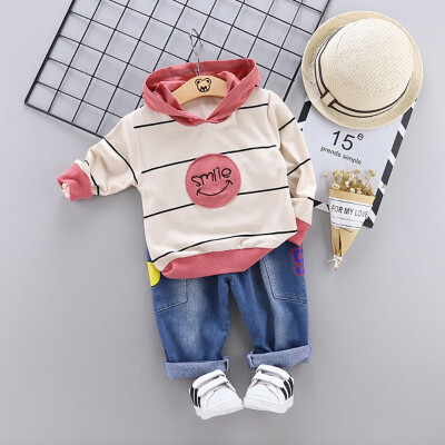 

Spring Autumn Baby Boy Cartoon Pattern Long Sleeve Hoodies And Jeans Kids Two-piece Outfit Set