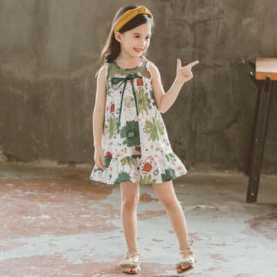 

Kids Toddler Baby Girls Casual Clothes Solid Party Summer Floral Dress Sundress