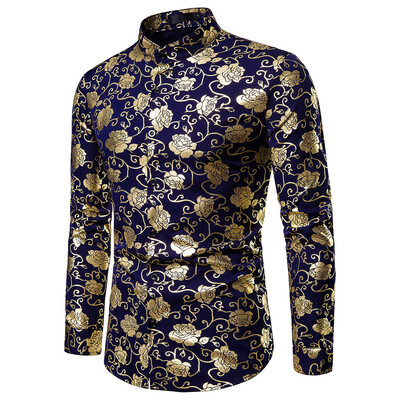

Tailored Fashion Men Printing Blazer Slim Fit Long Sleeve Stand Collar Shirts