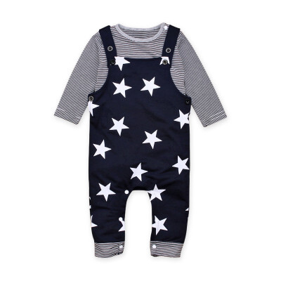 

Spring Autumn Toddler Infant Newborn Baby Boys Clothes Striped Long Sleeve Shirt Stars Romper Suit Outfits 2pcs