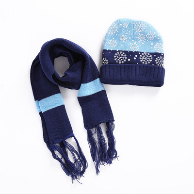 

Autumn Winter Infant Baby Kids Boys Girls Acrylic Two-piece Hat Casual Christmas Snowflake Pattern Children HatScarf Warm Sets