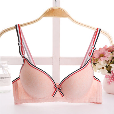 

Back Closure Push Up Bra Stylish Comfortable Striped Patchwork Color Girl Thin Thick Underwire Bra with Bow Adjustable Straps
