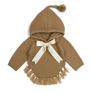 

2019 New Baby knitted Girl Sweaters Cape Hooded Children Bow Knit Cardigans Fringe Toddler Kids Coats Winter Warm Infant Clothes