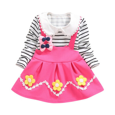 

2019 Autumn Baby Girl Dress Kids Girls Floral Striped Pattern Long Sleeve Dress Princess Dresses Baby Girls Clothes