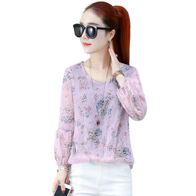 

Fashion Floral Print Women Shirt Chiffon Blusas Femininas Tops Elegant Ladies Formal Office Blouse Ultra-thin Plus Size Shirts