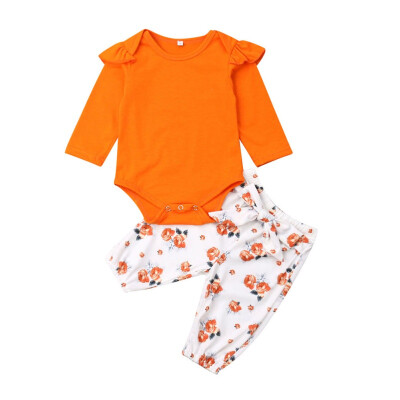 

NEW 2Pcsset Autumn Baby Boy Girl Romper Set Casual Long Sleeve Cotton Romper Tops Floral Print Pants Outfits Set