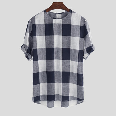 

Toponeto Mens Summer New Style Fashion Lattice Cotton Hemp Short Sleeve Comfortable Top