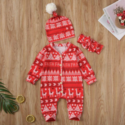 

UK Newborn Baby Boy Girl Christmas Clothes Jumpsuit Romper Bodysuit Outfits Suit