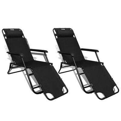 

Folding Sun Lounger 2 pcs with Footrests Steel Black