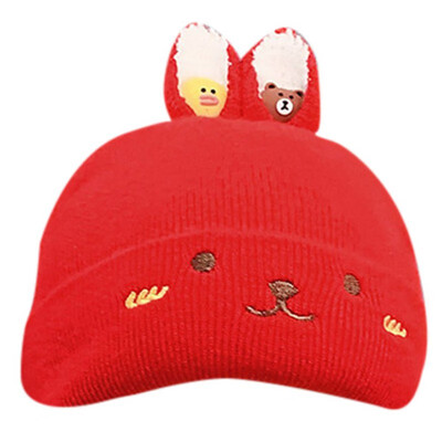 

Winter Newborn Cartoon Cute Warm Kids Girls Boys Baby Hats Knitted Wool Hemming Caps With Ball Cap Accessories