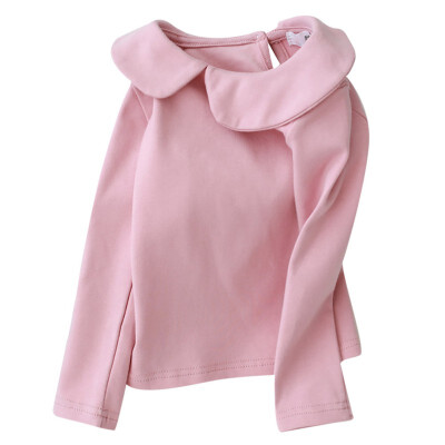 

Autumn Children Casual Tops Baby Girl Long Sleeve Doll Collar T-Shirts Kids Solid Color Soft Comfy Tops Tees