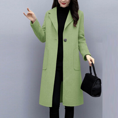 

Toponeto Women Work Solid Vintage Winter Office Long Sleeve Button Woolen Jacket Coat